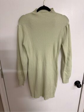 Slim Ribbed Mock Neck Long Sleeve Dress in Soft Sage